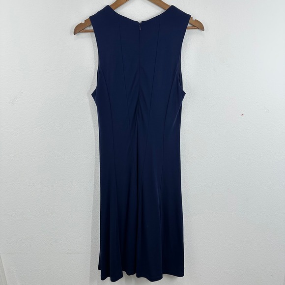 Lauren Ralph Lauren Navy Blue Sleeveless Fit & Flare Midi Dress Career Cocktail‎ - Picture 3 of 8
